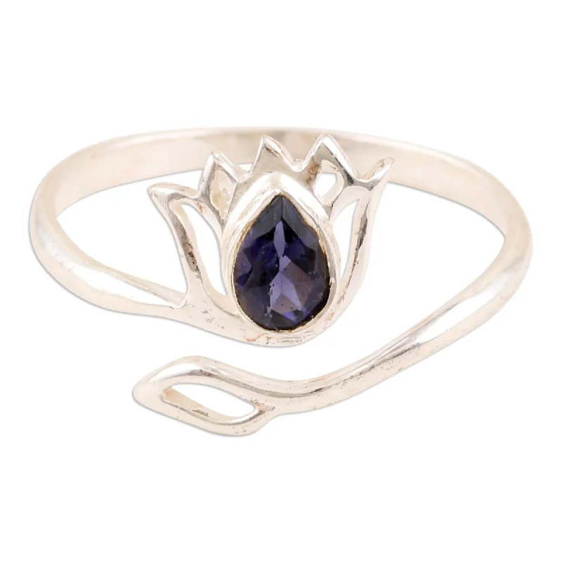 Women’s silver rings-Novica Handmade Deep Blue Lotus Iolite Wrap Ring