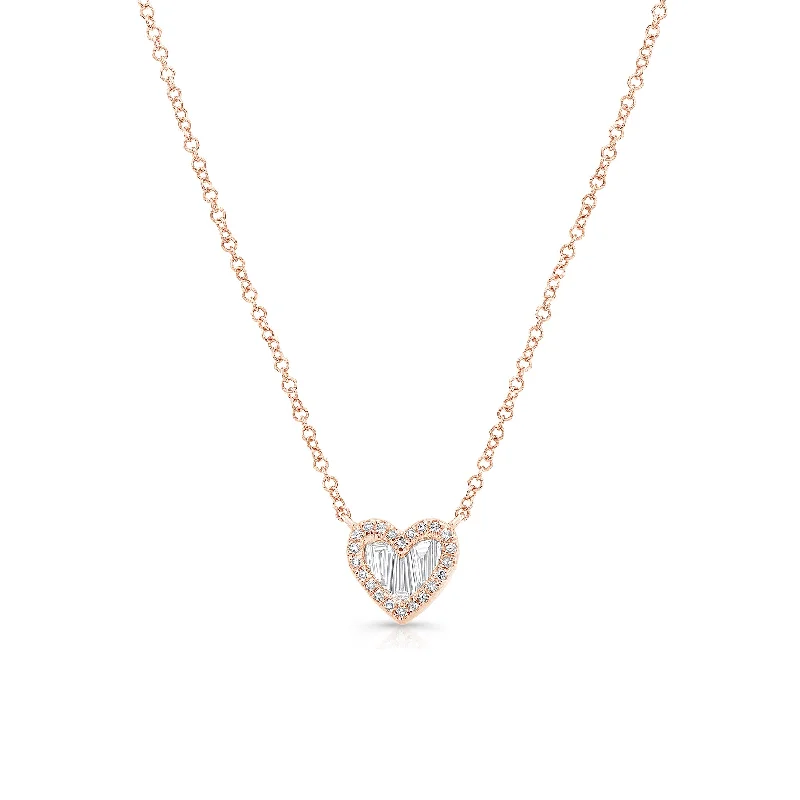 Women’s luxurious necklaces-Diamond Baguette Heart Pendant Necklace