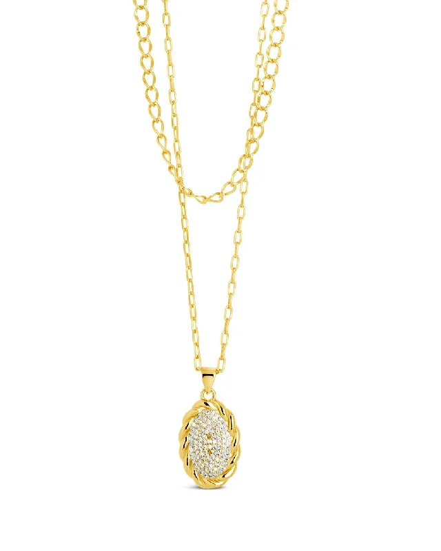 Women’s luxury necklaces-Galette CZ Pendant Layered Necklace