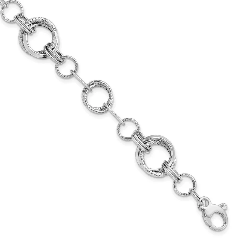 Women’s beaded bangles-Curata 14k White Gold Fancy Polished and Textured Fancy Link Bracelet 7 Inch