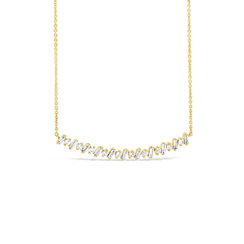 Women’s diamond and ruby necklaces-Round & Baguette Diamond Bar Necklace