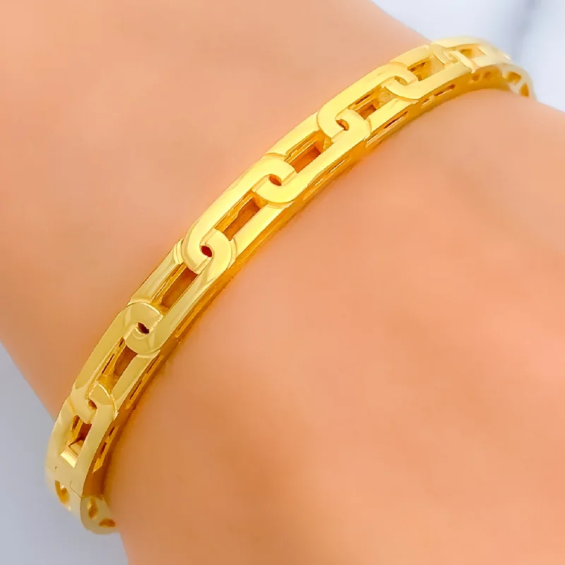 Women’s crystal bangle bracelets-Jazzy Elongated Link 22k Gold Bangle Bracelet