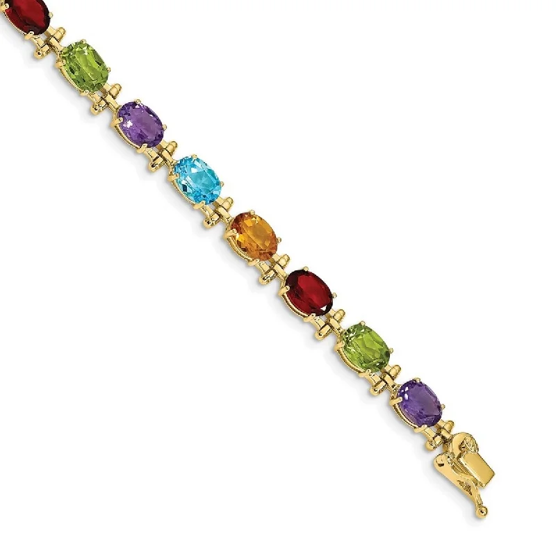 Women’s men’s style bracelets-Curata Yellow Gold 5mm 14k Rainbow Gemstone Bracelet