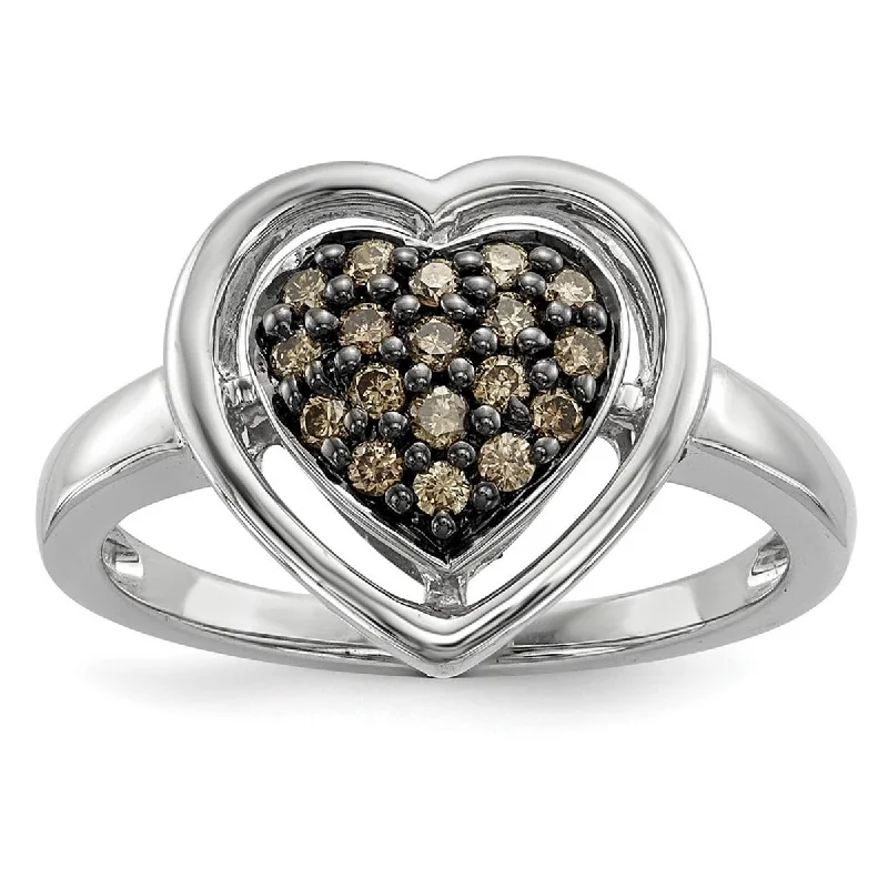 Curata 925 Sterling Silver Champagne Diamond Love Heart Ring