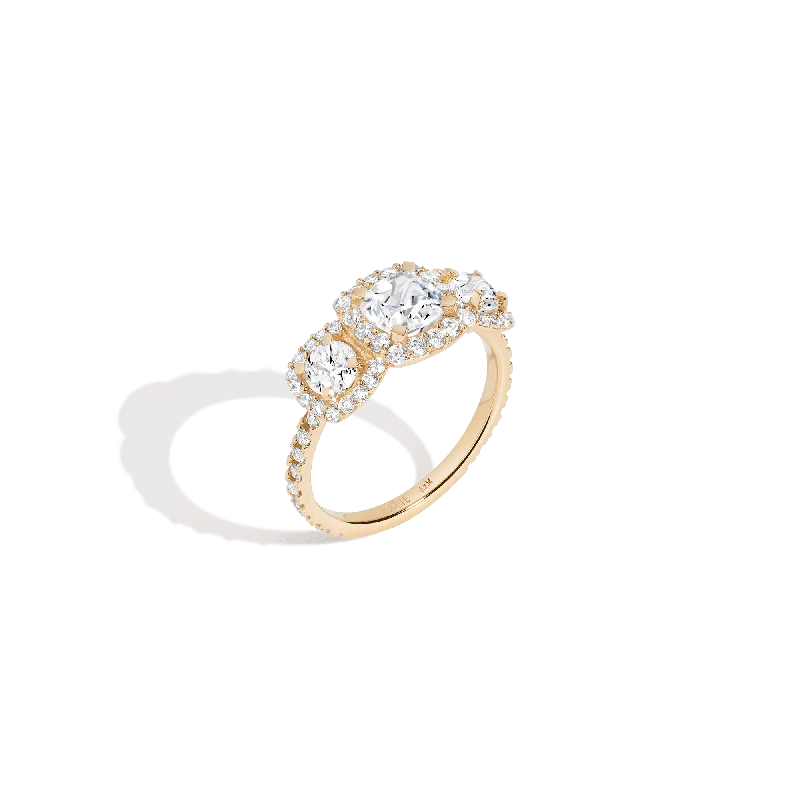 Women’s rose gold engagement rings-Pavé Cushion Cut Tri-Diamond Ring (Natural Diamond)