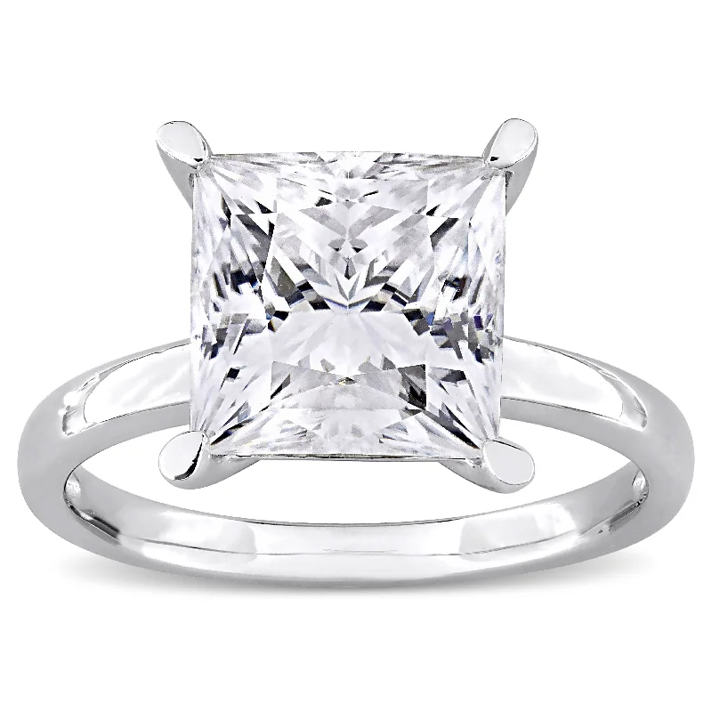 Women’s square rings-Miadora 4ct DEW Square-Cut Created Moissanite Solitaire Ring in Sterling Silver