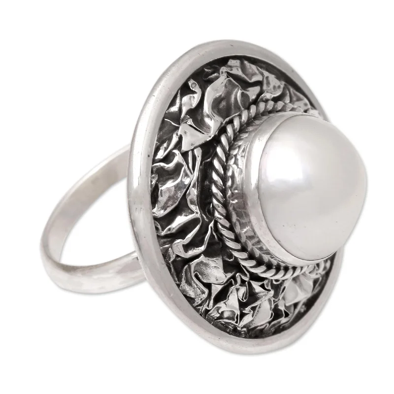 Women’s platinum anniversary rings-Novica Handmade Lunar Plane Cultured Pearl Cocktail Ring