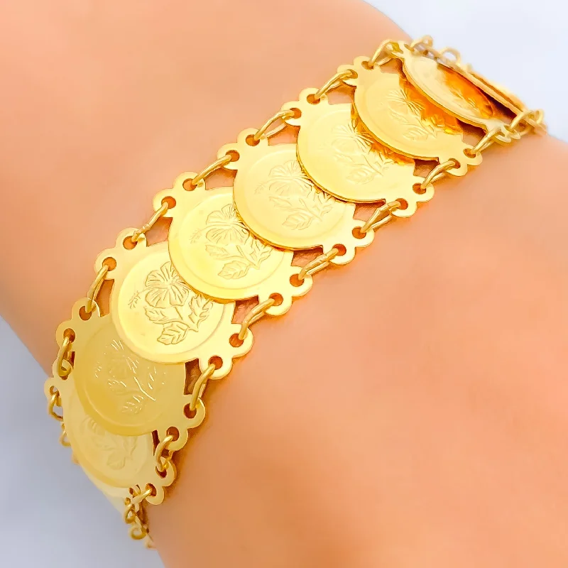 Women’s cuff bracelets with charms-Extravagant Dressy 22k Gold Coin Bracelet