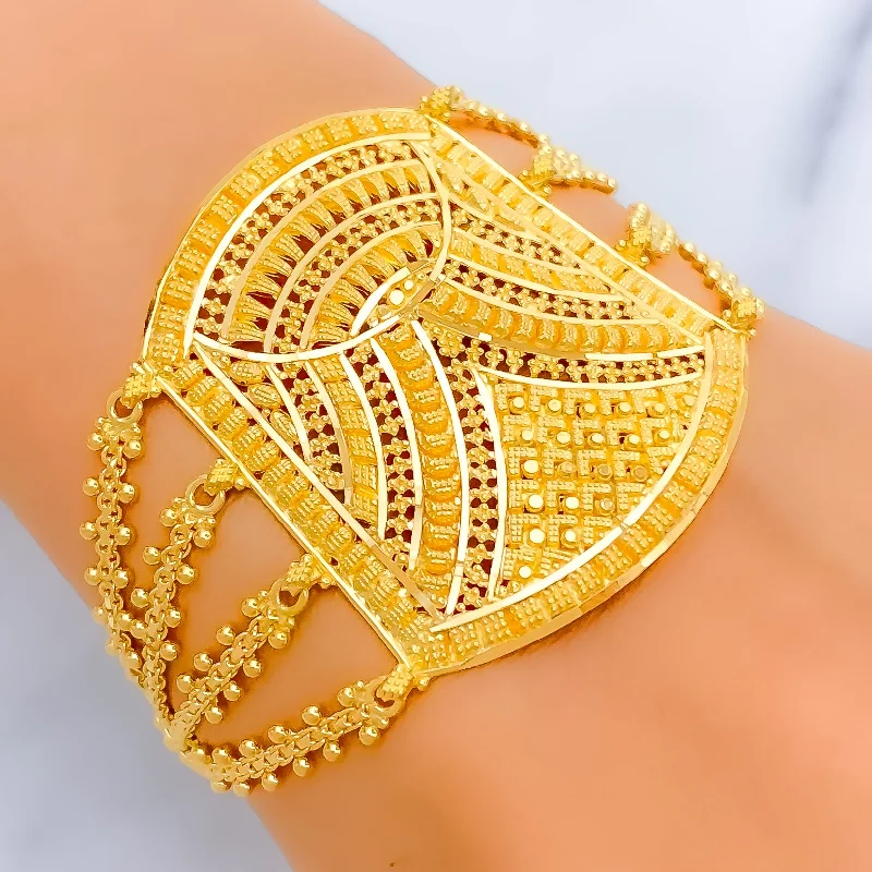 Women’s cuff bracelets with gemstones-Graceful Alternating 22k Gold Statement Bracelet