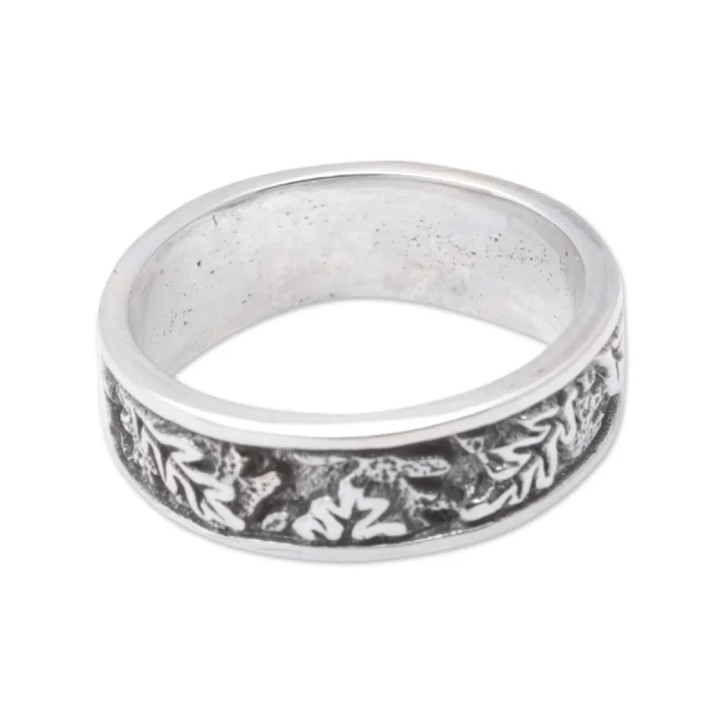 Women’s sapphire rings-Novica Handmade Monstera Caresses Sterling Silver Band Ring