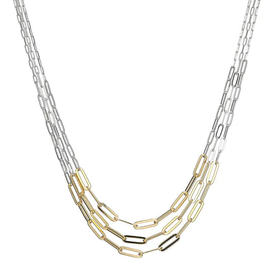 Women’s tennis necklaces-2-Tone 3-String Paperclip Chain