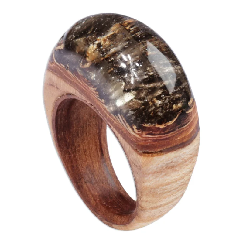 Women’s men’s rings-Novica Handmade Hypnotic Allure Wood And Resin Domed Ring