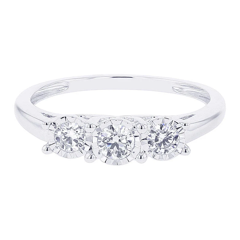 Women’s bold engagement rings-Classic Mirage Three Stone Ready for Love Diamond Engagement Ring