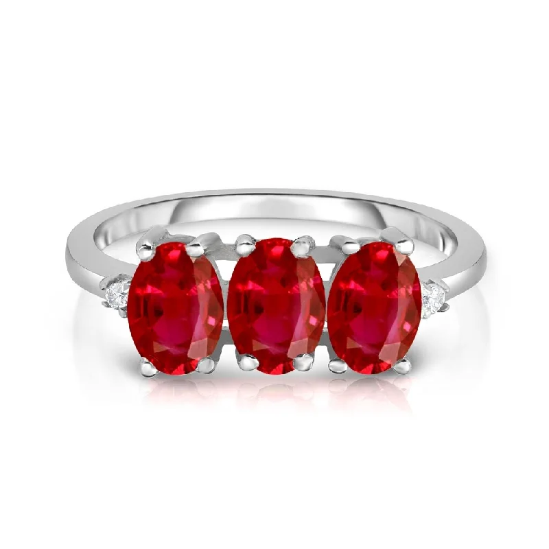 Women’s cubic zirconia rings-Sterling Silver 3.00 Cttw 3 Stone Ruby Ring