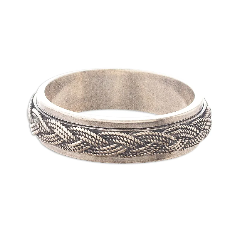 Women’s eternity diamond rings-Novica Handmade Neatly Nautical Sterling Silver Meditation Spinner Ring