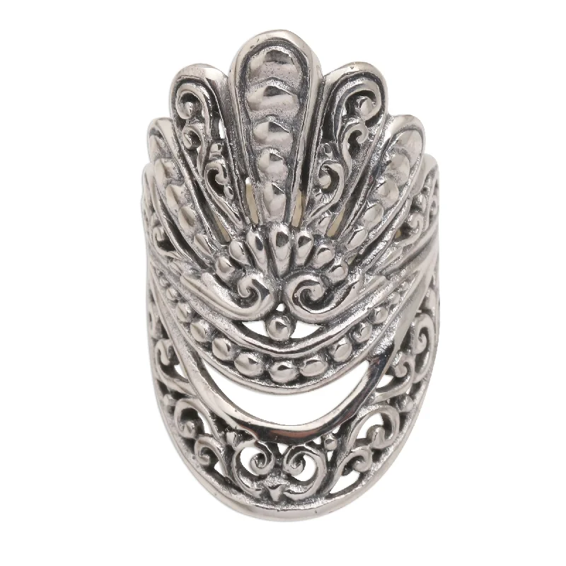 Women’s bold rings-Novica Handmade Smiling Crown Sterling Silver Cocktail Ring