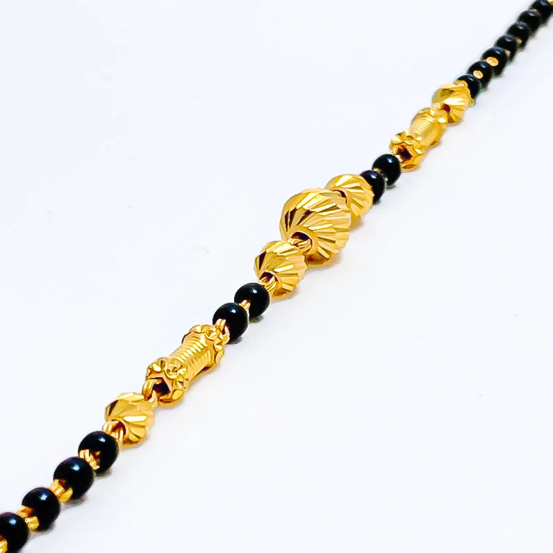 Women’s tennis bracelets-Decorative Jazzy 22k Gold Black Bead Baby Bracelet