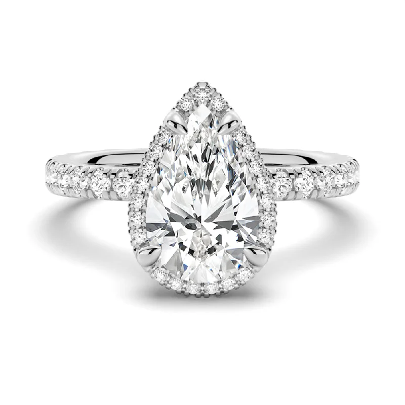 Women’s vintage diamond engagement rings-Half Eternity Pear Shaped Moissanite Halo Engagement Ring