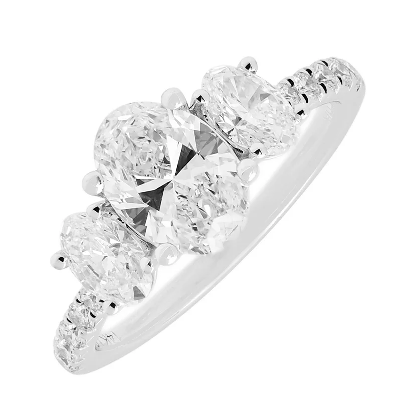 Women’s fancy engagement rings-Lab Grown Oval Diamond Three Stone Engagement Ring in 14kt White Gold (1 3/4ct tw)