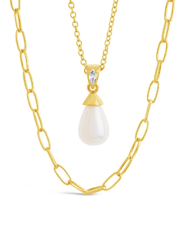 Women’s necklace with initials-Baroque Pearl & Chain Layered Necklace