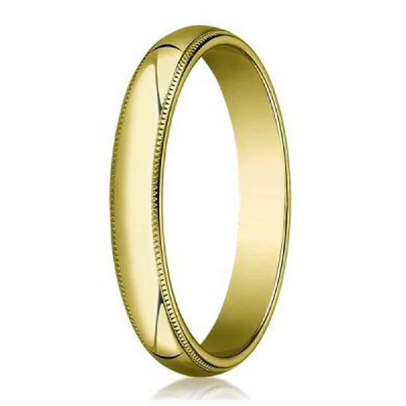 Women’s engagement rings with matching bands-Yellow Gold Men's Designer Wedding Ring in 18K With Milgrain | 3mm