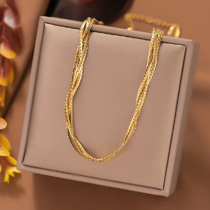 [Xlh1163] Three-Strand Curb Chain Necklace Gold