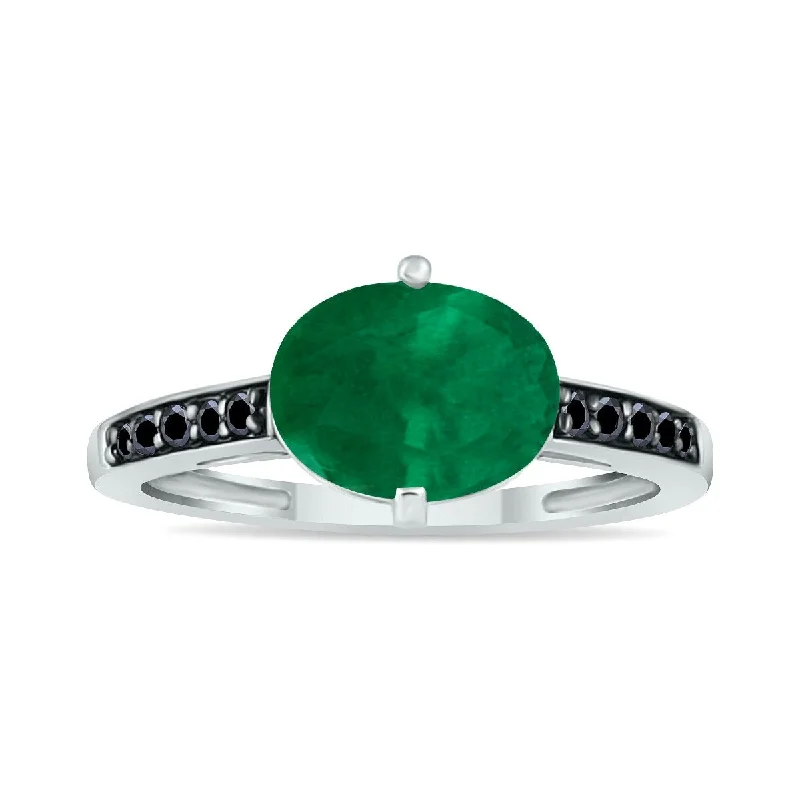 Women’s sterling silver wedding rings-Marquee Jewels Emerald and Black Diamond Ring in 10K White Gold