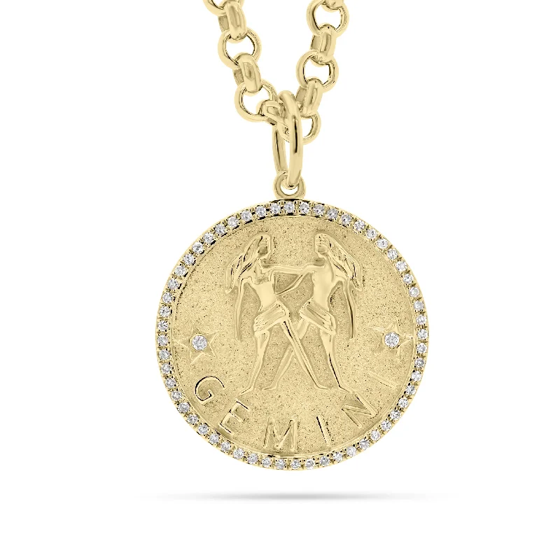 Women’s pendant chain necklaces-Diamond Zodiac Pendant - Gemini