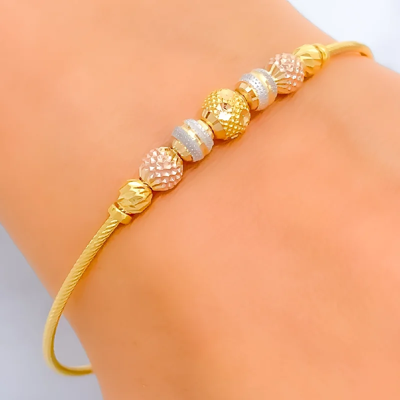 Women’s cuff bracelets-Bright Striped 22k Gold Bangle Bracelet