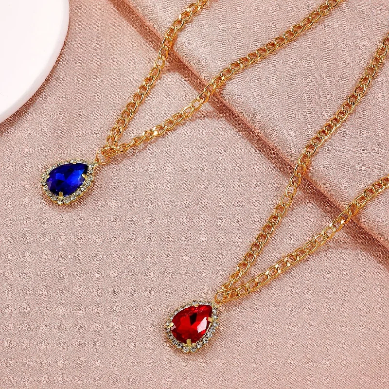 Women’s floral necklaces-New Micro-encrusted Zircon Water Drop Pendant Alloy Necklace