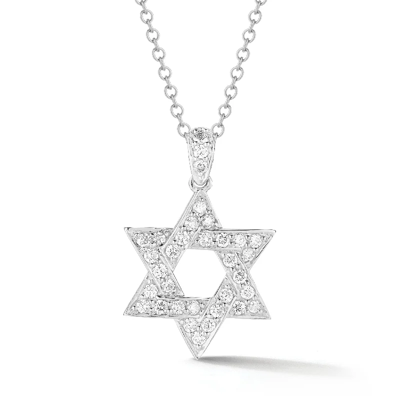 Women’s fine chain necklaces-Diamond Star of David Pendant with Diamond Bail