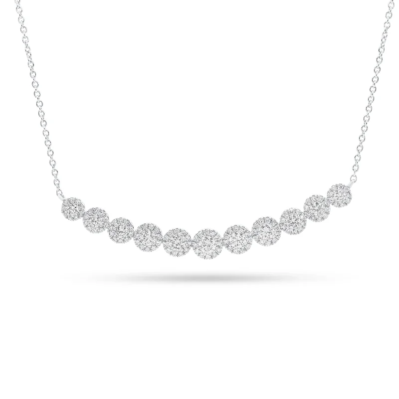 Women’s fashion necklaces-Diamond Halo Graduated Bar Necklace