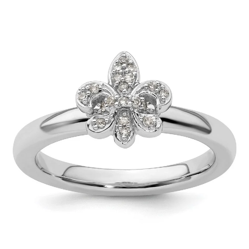 Curata 925 Sterling Silver Polished Prong set Stackable Expressions Fleur De Lis Diamond Ring