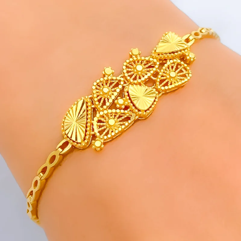 Women’s adjustable bangles-Reflective Geometric Patterned 22k Gold Bracelet