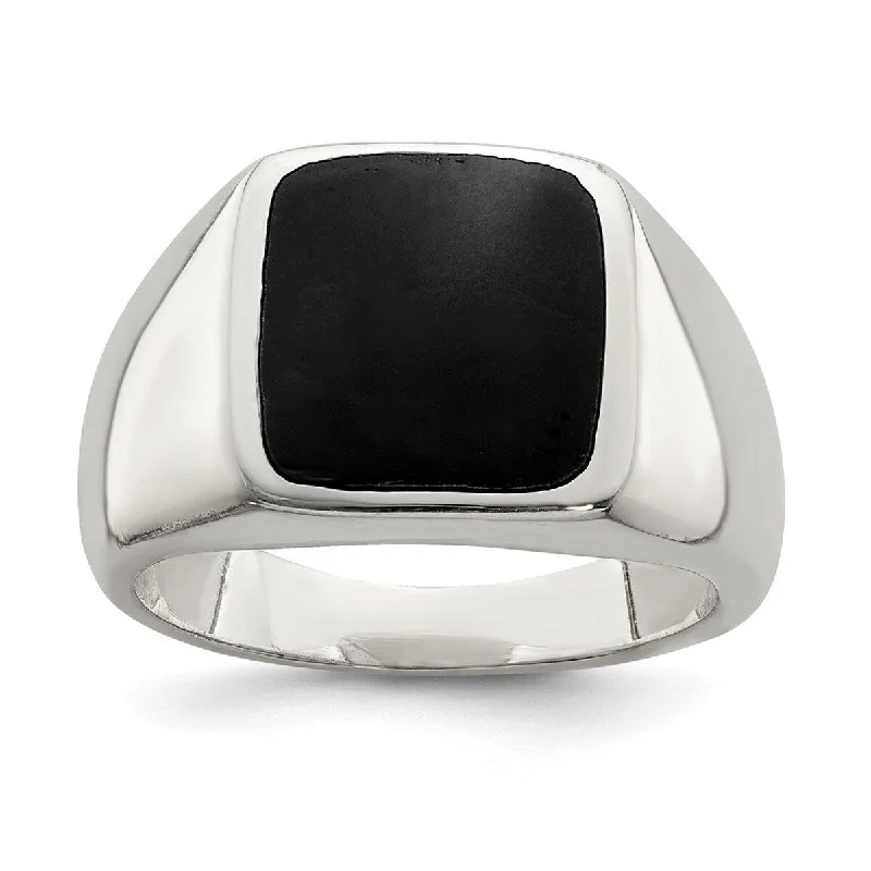 Curata 925 Sterling Silver Polished Solid Back Simulated Onyx Ring