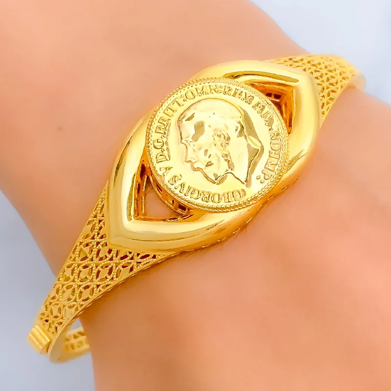 Women’s open bangle bracelets-Bold Intricate 21k Gold  Bangle Bracelet