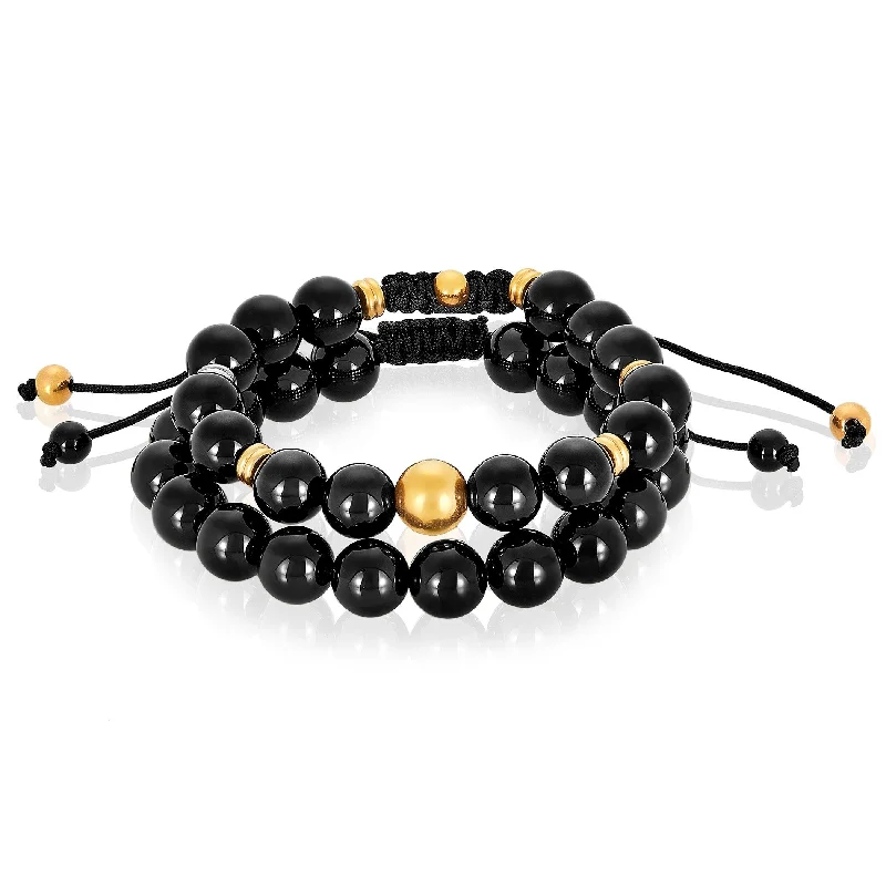 Women’s luxury bracelets-Men's Stainless Steel and Stone Adjustable Bracelet Set