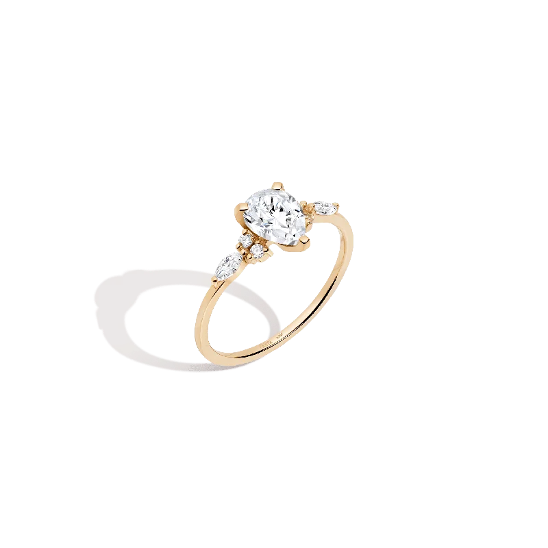 Women’s modern engagement rings-Pear Cut Floral Diamond Ring (Natural Diamond)