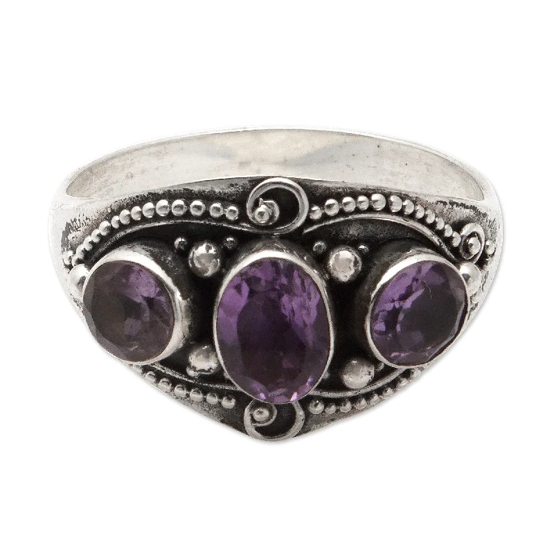 Women’s adjustable rings-Novica Handmade Purple Enchantment Amethyst Multi-Stone Ring