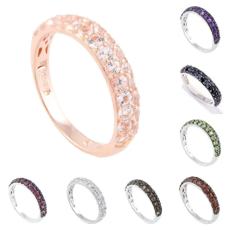 Women’s birthstone rings-Sterling Silver Gemstone Stack Band Ring