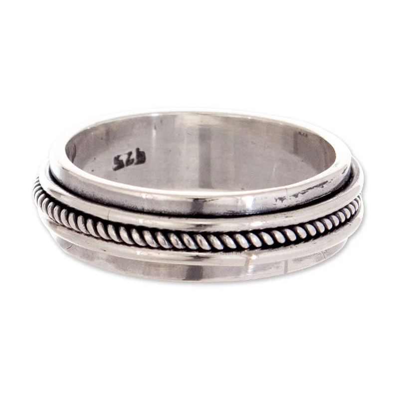 Women’s diamond cluster rings-Novica Handmade Take A Breath Sterling Silver Meditation Spinner Ring