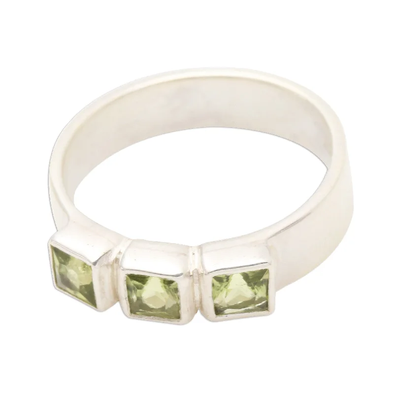 Women’s diamond cluster rings-Novica Handmade Spring Trio Peridot Cocktail Ring