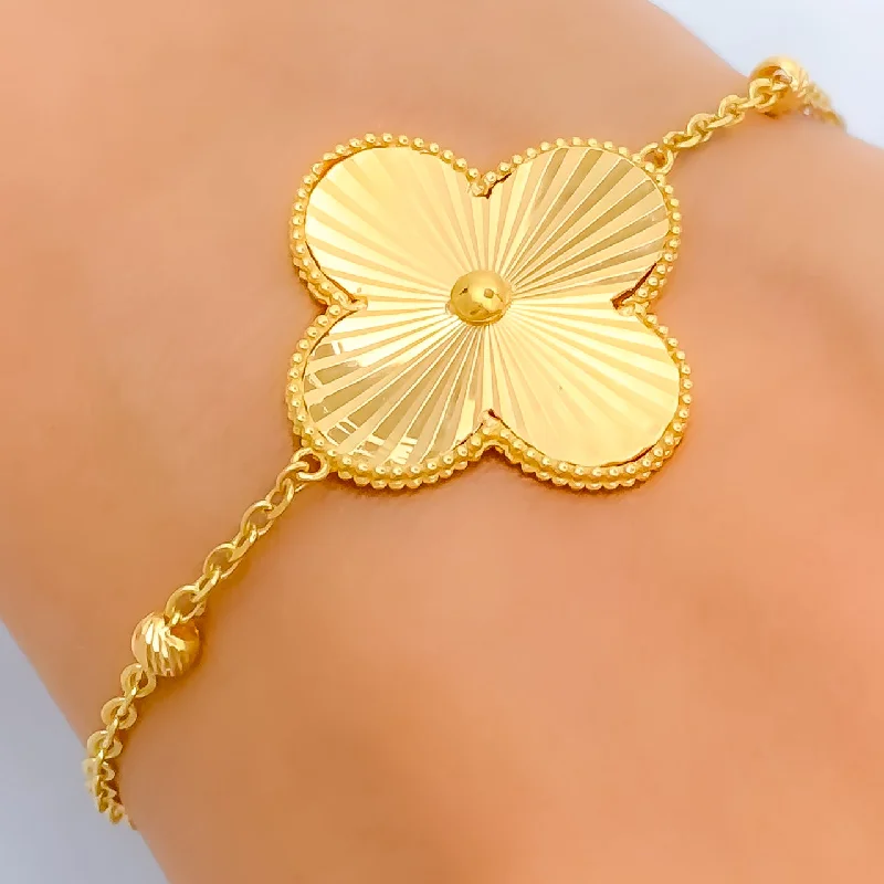 Women’s engraved bangles-Grand Impressive Clover 21k Gold Bracelet