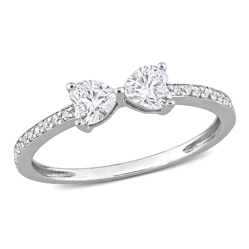 Women’s wedding set rings-Eternally Yours 3/5ct DEW Created Moissanite Duo Heart Ring in Sterling Silver