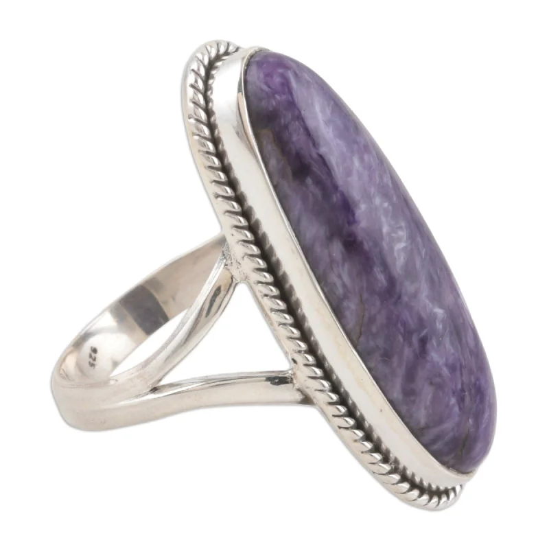 Women’s eternity diamond rings-Novica Handmade Storm Cloud Charoite Cocktail Ring