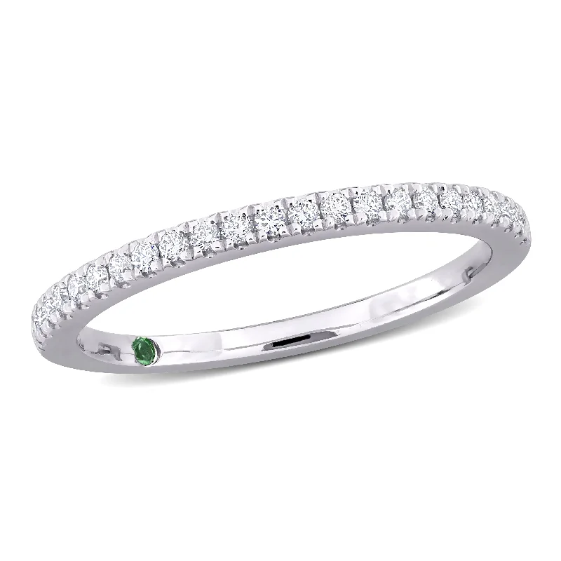 Created Forever by Miadora 1/5ct TDW Lab-Grown Diamond and Tsavorite Accent Semi-Eternity Ring in 14k White Gold