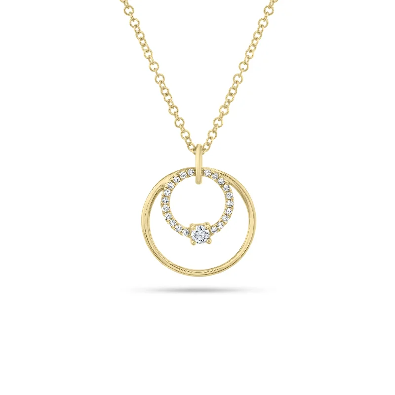 Women’s anniversary gift necklaces-Diamond & Gold Open Circle Pendant