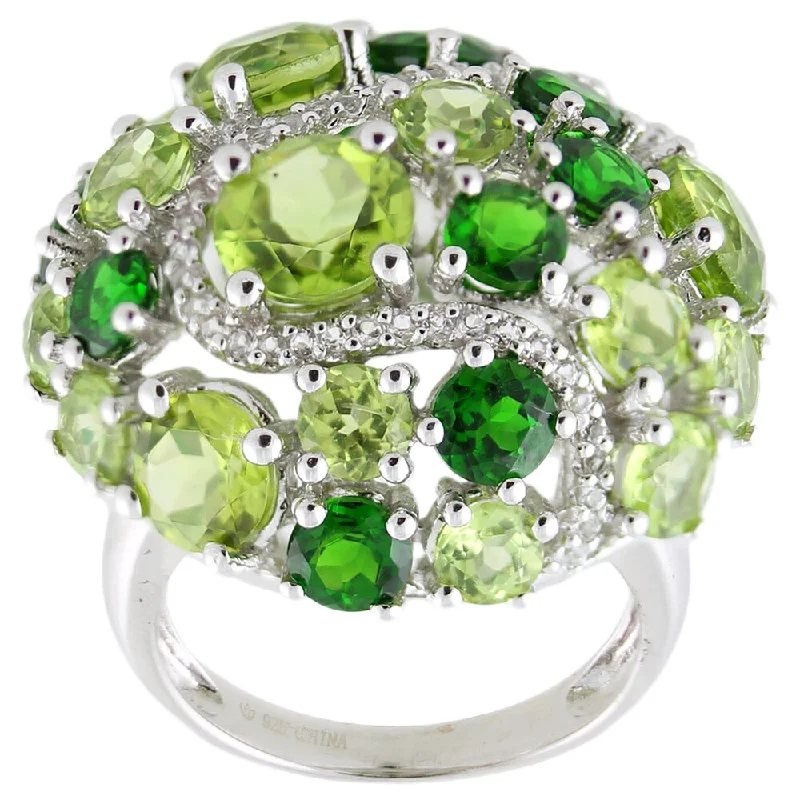 Women’s platinum rings-Sterling Silver 10.82ctw Peridot, Chrome Diopside and White Topaz Ring