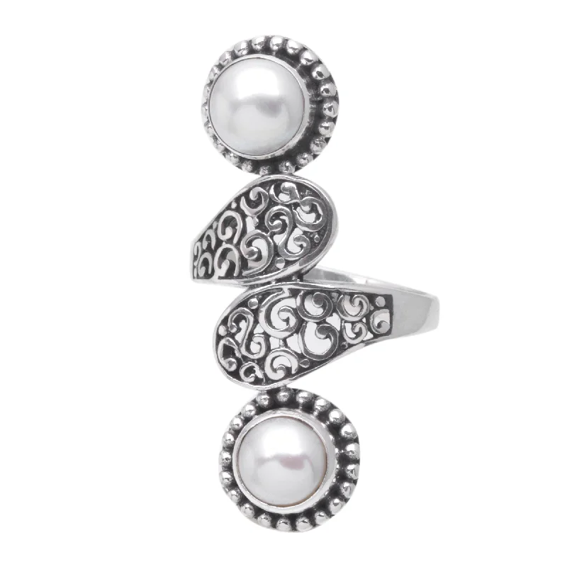 Women’s modern engagement rings-Novica Handmade Pointed Tower Cultured Pearl Cocktail Ring