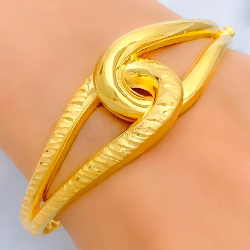 Women’s statement bracelets-Unique Dual Textured Looped 22k Gold Bangle Bracelet